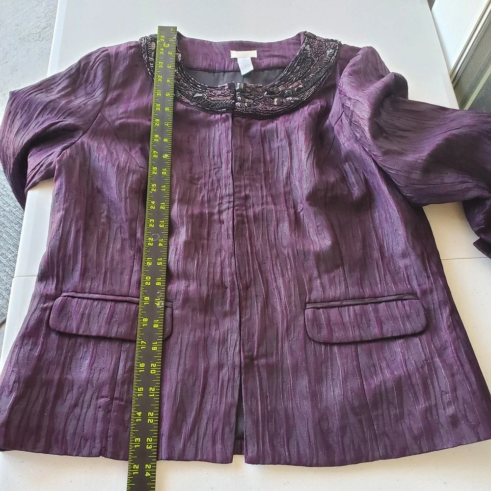 Chicos Jacket Womens Medium‎ Purple Beaded Elegant Fall Holiday Formal Lux Glam